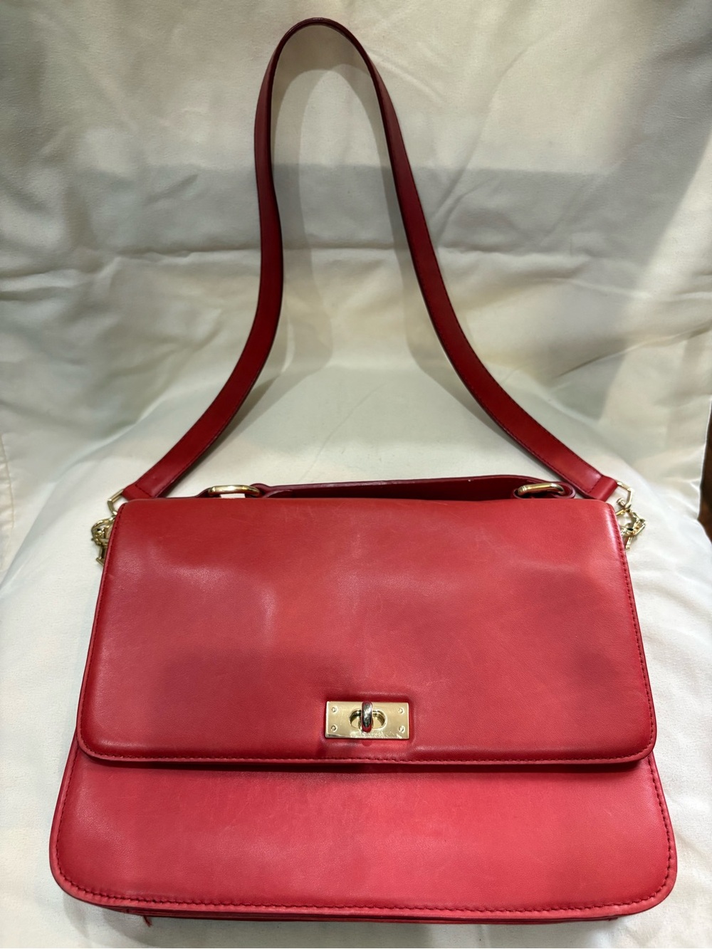 J. Crew Red Leather Shoulder Bag with Gold Hardware